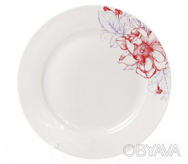 Набор десертных тарелок "Цветы" из качественного белого фарфора с цветочным штри. . фото 1