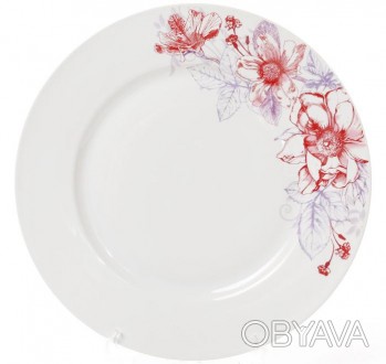 Набор плоских обеденных тарелок "Цветы" из качественного белого фарфора с цветоч. . фото 1