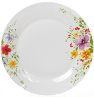Набор 6 плоских обеденных тарелок "Цветы акварелью" - для красивой сервировки пр. . фото 2