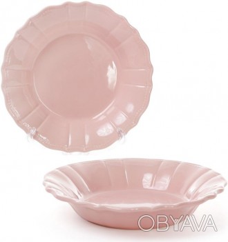 Набор глубоких тарелок Leeds Ceramics SUN (розовые). В наборе 6 круглых глубоких. . фото 1