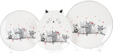 Керамическая тарелка "Ночная серенада", Ø24см. На белом фоне компания кот. . фото 4