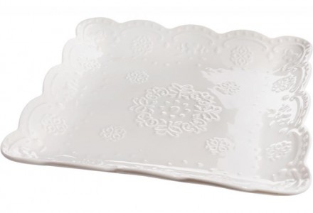 Набор 2 тарелки "Белое Кружево" (обеденная квадратная тарелка) - коллекция белой. . фото 2