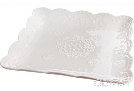 Набор 2 тарелки "Белое Кружево" (обеденная квадратная тарелка) - коллекция белой. . фото 1