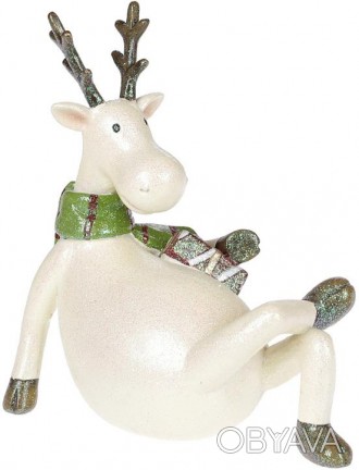 Декоративная статуэтка" Лось в зеленом шарфике". Материал - полистоун (искусстве. . фото 1