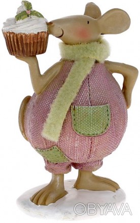 Декоративная статуэтка "Мышонок с капкейком". Материал - полистоун (искусственны. . фото 1