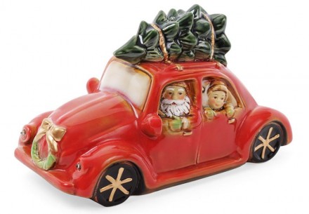 Декор новогодний "Санта в машине". Фарфоровое новогоднее и рождественское украше. . фото 2