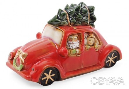 Декор новогодний "Санта в машине". Фарфоровое новогоднее и рождественское украше. . фото 1