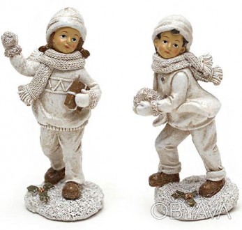 Статуэтка декоративная "Детки на снегу". Выполнена из полистоуна - искусственног. . фото 1