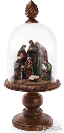 Рождественская статуэтка (украшение) "Вертеп" под стеклянным колпаком и LED-подс. . фото 1
