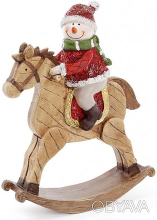 Статуэтка "Снеговик на лошади". Материал - полистоун (искусственный камень). Раз. . фото 1