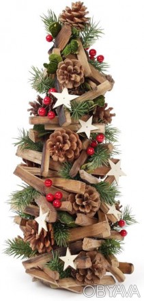 Новогодняя декоративная елка "Звездочка" с декором из натуральных шишек и древес. . фото 1