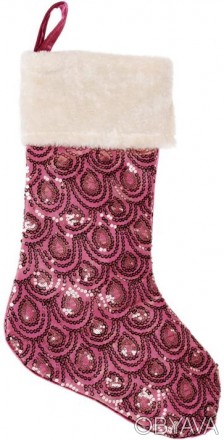 Новогодний носок для подарков "Розовый". Материал - ткань. Длина 53см.. . фото 1