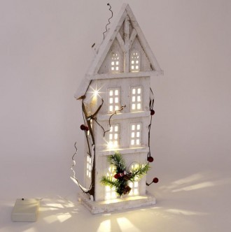 Декор "Зимний домик" изготовлен из комбинированных материалов. Деревянный домик,. . фото 3