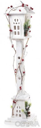 Декоративный фонарь "Зимний домик" изготовлен из комбинированных материалов. Дер. . фото 1