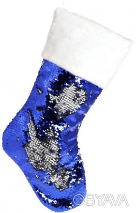 Носок для подарков "Полярная ночь" с пайетками. Материал - ткань. Длина 49см.. . фото 1
