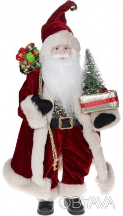 Фигура «Санта с елочкой» (мягкая игрушка), с LED подсветкой, бордо. . . фото 1