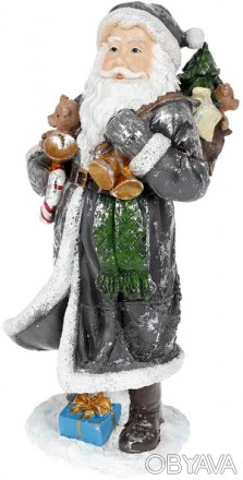 Фигура "Санта с колокольчиками", графит с серебром. Материал - полистоун (искусс. . фото 1