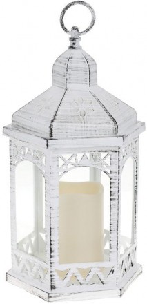 Декоративный фонарь "Ночной Огонек" с LED подсветкой 18х16х31см, белый с патиной. Киев. фото 1