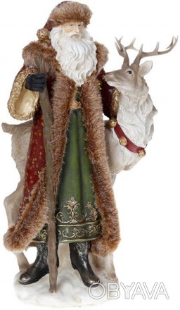 Статуэтка декоративная "Санта с Оленем". Материал - полистоун (искусственный кам. . фото 1