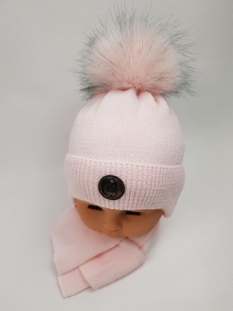 Дитячі польські зимові в'язані шапки на флісі з зав'язками і помпоном оптом для . . фото 3