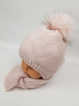 Дитячі польські зимові в'язані шапки на флісі з зав'язками і помпоном оптом для . . фото 3