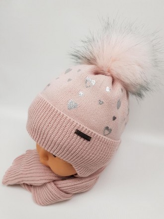 Дитячі польські зимові в'язані шапки на флісі з зав'язками і помпоном оптом для . . фото 4