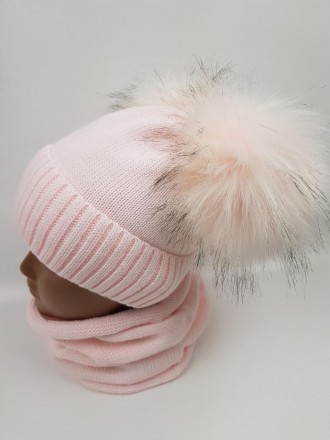 Детские польские зимние вязаные шапки на флисе с завязками оптом для девочек, р.. . фото 3