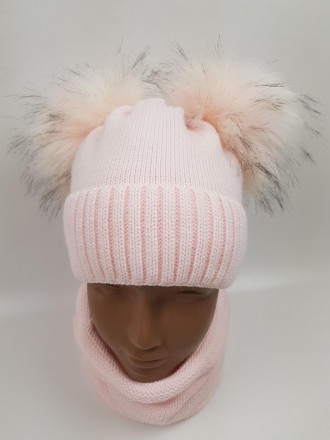 Детские польские зимние вязаные шапки на флисе с завязками оптом для девочек, р.. . фото 4