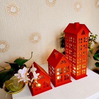 Різдвяний та Новорічний декор, дерев'яні будиночки з LED підсвіткою, сучасн. . фото 4