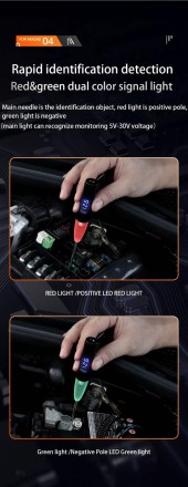MIXSAS LED display - тестер автомобильной цепи 5-30V (длина провода 1.2m, иголки. . фото 5