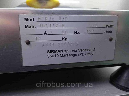 Слайсер Sirman MIRRA 250 призначений для нарізання м'яса, сиру, ковбасних виробі. . фото 2