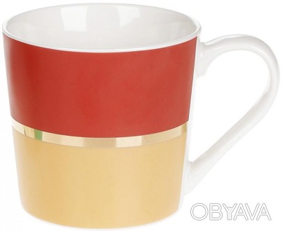 Кружка (чашка) фарфоровая "Джайв". Яркая двухцветная кружка с декоративной золот. . фото 1
