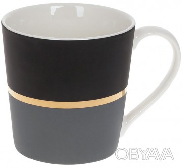 Кружка (чашка) фарфоровая "Джайв". Яркая двухцветная кружка с декоративной золот. . фото 1