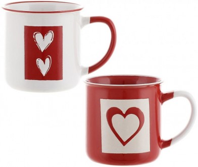 Кружки фарфоровые "Красное Сердце" - в наборе 2 чашки с ярким красным декором и . . фото 2