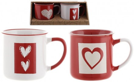 Кружки фарфоровые "Красное Сердце" - в наборе 2 чашки с ярким красным декором и . . фото 3