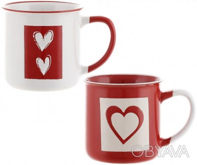 Кружки фарфоровые "Красное Сердце" - в наборе 2 чашки с ярким красным декором и . . фото 1
