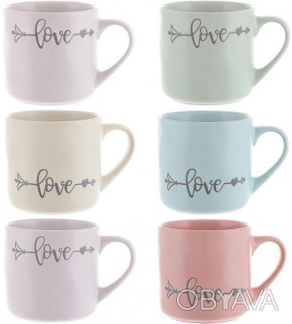 Кружки (чашки) фарфоровые "Love Arrow" набор 6 разноцветных кружек в нежных паст. . фото 1