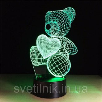 Подарок девочке Светильник-ночник 3D с пультом управления Мишка с сердцем
Каждый. . фото 14