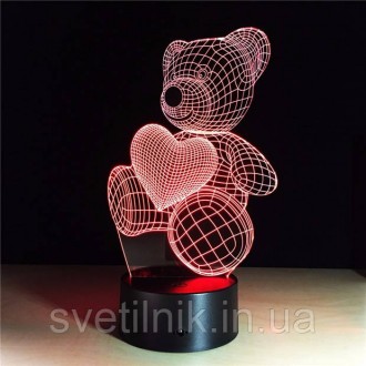 Подарок девочке Светильник-ночник 3D с пультом управления Мишка с сердцем
Каждый. . фото 11