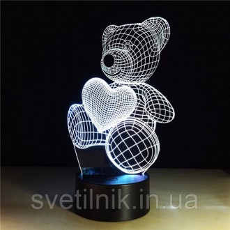 Подарок девочке Светильник-ночник 3D с пультом управления Мишка с сердцем
Каждый. . фото 13