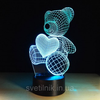 Подарок девочке Светильник-ночник 3D с пультом управления Мишка с сердцем
Каждый. . фото 15