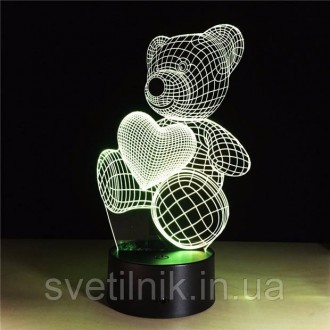 Подарок девочке Светильник-ночник 3D с пультом управления Мишка с сердцем
Каждый. . фото 12