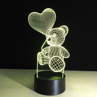 Светильник-ночник 3D с пультом управления Мишка с сердцем подарок ребенку на нов. . фото 5