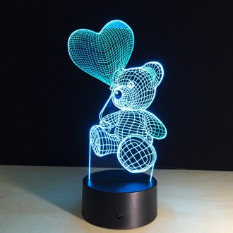 Светильник-ночник 3D с пультом управления Мишка с сердцем подарок ребенку на нов. . фото 6