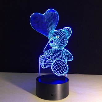 Светильник-ночник 3D с пультом управления Мишка с сердцем подарок ребенку на нов. . фото 7