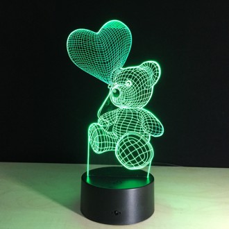 Светильник-ночник 3D с пультом управления Мишка с сердцем подарок ребенку на нов. . фото 4