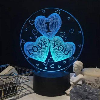 
Светильник-ночник 3D с пультом управления I Love You подарок девушке на новый г. . фото 4