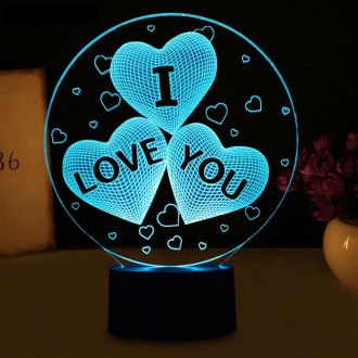 
Светильник-ночник 3D с пультом управления I Love You подарок девушке на новый г. . фото 6
