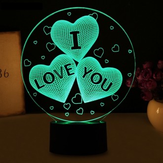 
Светильник-ночник 3D с пультом управления I Love You подарок девушке на новый г. . фото 7