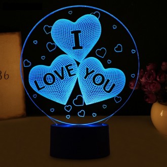 
Светильник-ночник 3D с пультом управления I Love You подарок девушке на новый г. . фото 8